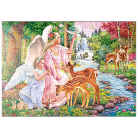 Darstellung des Puzzle Motivs Engel und Rehe am Fluss - Puzzleteile: 100