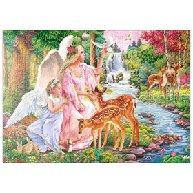 Darstellung des Puzzle-Motivs Engel und Rehe am Fluss – Puzzleteile: 500
