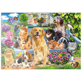 Darstellung des Puzzle Motivs Haustier-Treff im Grünen - Puzzleteile: 100