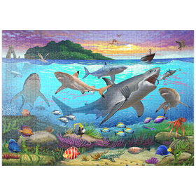 Darstellung des Puzzle-Motivs Haie und Riffbewohner – Puzzleteile: 1000