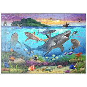 Darstellung des Puzzle Motivs Haie und Riffbewohner - Puzzleteile: 200