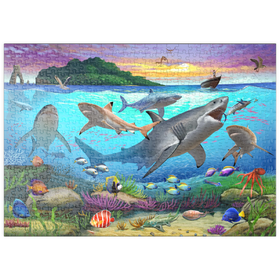 Darstellung des Puzzle Motivs Haie und Riffbewohner - Puzzleteile: 500