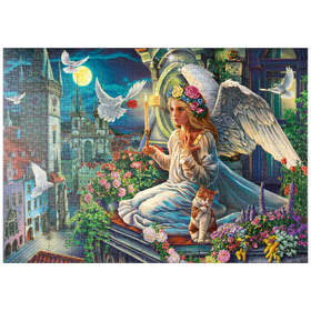 Darstellung des Puzzle-Motivs Schutzengel über der Stadt – Puzzleteile: 1000