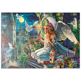 Darstellung des Puzzle Motivs Schutzengel über der Stadt - Puzzleteile: 100