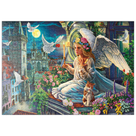 Darstellung des Puzzle Motivs Schutzengel über der Stadt - Puzzleteile: 500