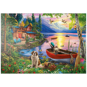 Darstellung des Puzzle-Motivs Ruhige Stunden am See – Puzzleteile: 1000