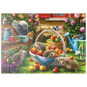 Darstellung des Puzzle Motivs Igel im Obstgarten: Ein sommerliches Abenteuer - Puzzleteile: 100