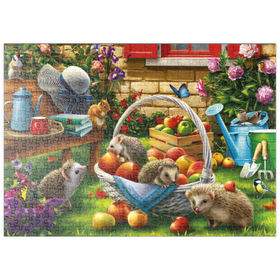Darstellung des Puzzle Motivs Igel im Obstgarten: Ein sommerliches Abenteuer - Puzzleteile: 500