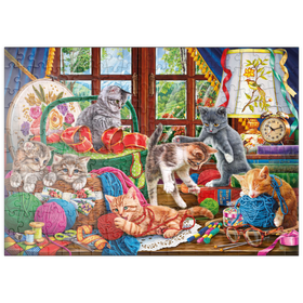 Darstellung des Puzzle-Motivs Verspielte Kätzchen und bunte Garne – Puzzleteile: 200