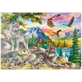 Darstellung des Puzzle-Motivs Wölfe und Adler der Wildnis – Puzzleteile: 1000