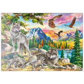 Darstellung des Puzzle-Motivs Wölfe und Adler der Wildnis – Puzzleteile: 200