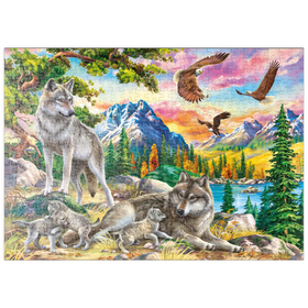 Darstellung des Puzzle-Motivs Wölfe und Adler der Wildnis – Puzzleteile: 500