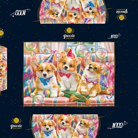 Corgi Puppies at Birthday Party 1000 Puzzle Schachtel 3D Modell