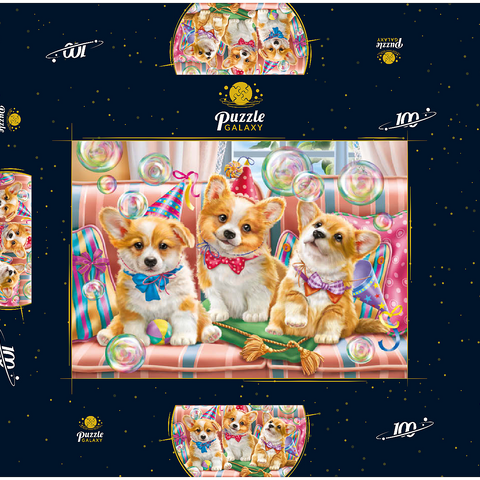 Corgi Puppies at Birthday Party 100 Puzzle Schachtel 3D Modell