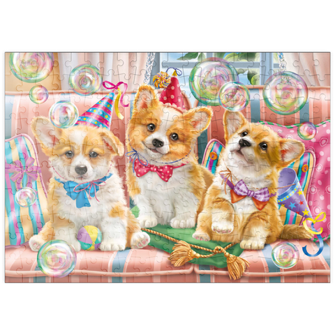 puzzleplate Corgi Puppies at Birthday Party 200 Puzzle