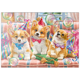 Darstellung des Puzzle Motivs Corgi-Welpen im Partyfieber - Puzzleteile: 200