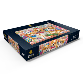 Darstellung des Puzzle Motivs Corgi-Welpen im Partyfieber - Puzzleteile: 500