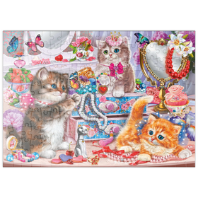 Darstellung des Puzzle-Motivs Verspielte Katzen und funkelnde Schätze – Puzzleteile: 200