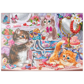 Darstellung des Puzzle Motivs Verspielte Katzen und funkelnde Schätze - Puzzleteile: 500