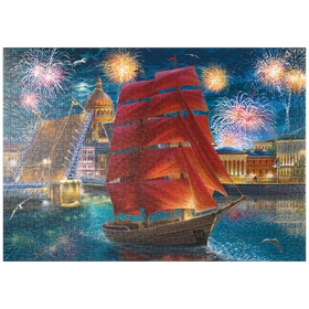Darstellung des Puzzle Motivs Feuerwerk über dem Hafen - Puzzleteile: 1000