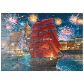 Darstellung des Puzzle Motivs Feuerwerk über dem Hafen - Puzzleteile: 100