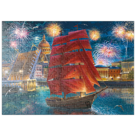 Darstellung des Puzzle Motivs Feuerwerk über dem Hafen - Puzzleteile: 200