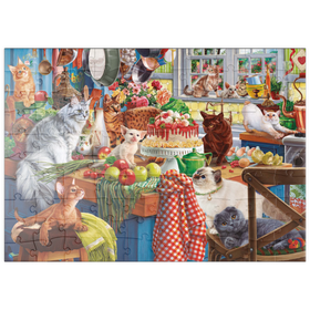 Darstellung des Puzzle Motivs Katzenparty in der Küche - Puzzleteile: 100