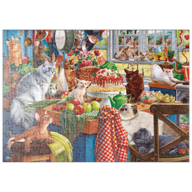 Darstellung des Puzzle Motivs Katzenparty in der Küche - Puzzleteile: 200