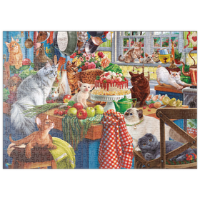 Darstellung des Puzzle Motivs Katzenparty in der Küche - Puzzleteile: 500
