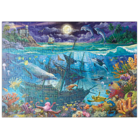 Darstellung des Puzzle Motivs Delfine und Wrack bei Mondschein - Puzzleteile: 200
