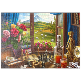 Darstellung des Puzzle Motivs Rosen und Schach - Landidylle - Puzzleteile: 500