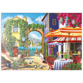Darstellung des Puzzle Motivs Mediterrane Gassen und Cafés - Puzzleteile: 500