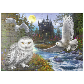 Darstellung des Puzzle Motivs Schnee-Eulen und das Mondschloss - Puzzleteile: 100