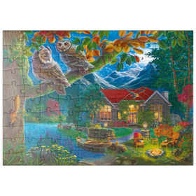 Darstellung des Puzzle Motivs Das Geheimnis der Waldnacht, Eulen im Mondschein - Puzzleteile: 100