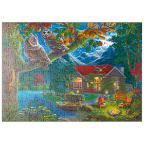 Darstellung des Puzzle Motivs Das Geheimnis der Waldnacht, Eulen im Mondschein - Puzzleteile: 200