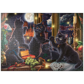 Darstellung des Puzzle Motivs Schwarze Samtpfoten im Mondlicht - Puzzleteile: 1000