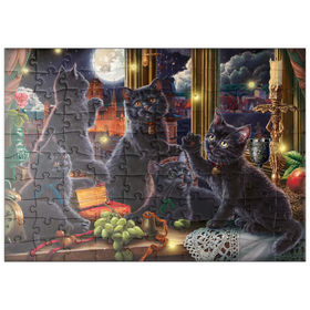 Darstellung des Puzzle Motivs Schwarze Samtpfoten im Mondlicht - Puzzleteile: 100