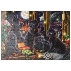 Darstellung des Puzzle Motivs Schwarze Samtpfoten im Mondlicht - Puzzleteile: 200