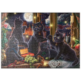 Darstellung des Puzzle Motivs Schwarze Samtpfoten im Mondlicht - Puzzleteile: 500