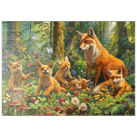 Darstellung des Puzzle Motivs Fuchsfamilie im Zauberwald - Puzzleteile: 100