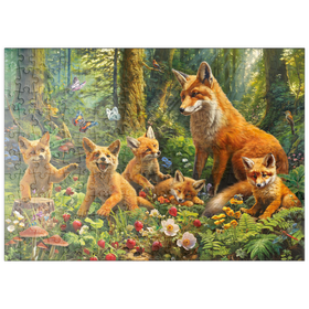 Darstellung des Puzzle Motivs Fuchsfamilie im Zauberwald - Puzzleteile: 200