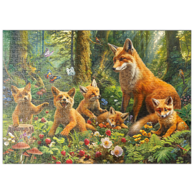 Darstellung des Puzzle Motivs Fuchsfamilie im Zauberwald - Puzzleteile: 500