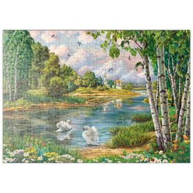 Darstellung des Puzzle-Motivs Schwanensee im Grünen – Puzzleteile: 200