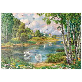 Darstellung des Puzzle Motivs Schwanensee im Grünen - Puzzleteile: 500