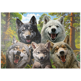 Darstellung des Puzzle-Motivs Fröhliches Wolfsrudel – Puzzleteile: 1000