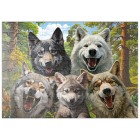 Darstellung des Puzzle Motivs Fröhliches Wolfsrudel - Puzzleteile: 100