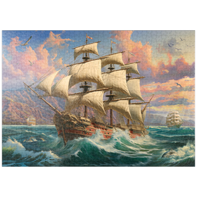Darstellung des Puzzle Motivs Segelboot in der Morgendämmerung - Puzzleteile: 1000