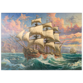Darstellung des Puzzle Motivs Segelboot in der Morgendämmerung - Puzzleteile: 100