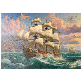 Darstellung des Puzzle Motivs Segelboot in der Morgendämmerung - Puzzleteile: 200