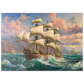 Darstellung des Puzzle Motivs Segelboot in der Morgendämmerung - Puzzleteile: 500